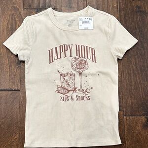 American Eagle Outfitters Cream Ribbed Tee